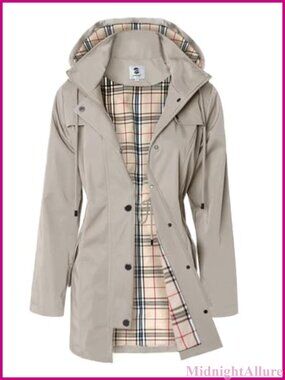 Women's Long Hooded Rain Jacket Water-Resistant Windbreaker Outdoor